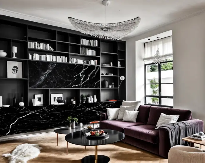 Bibliothèque en imitation marbre marquina